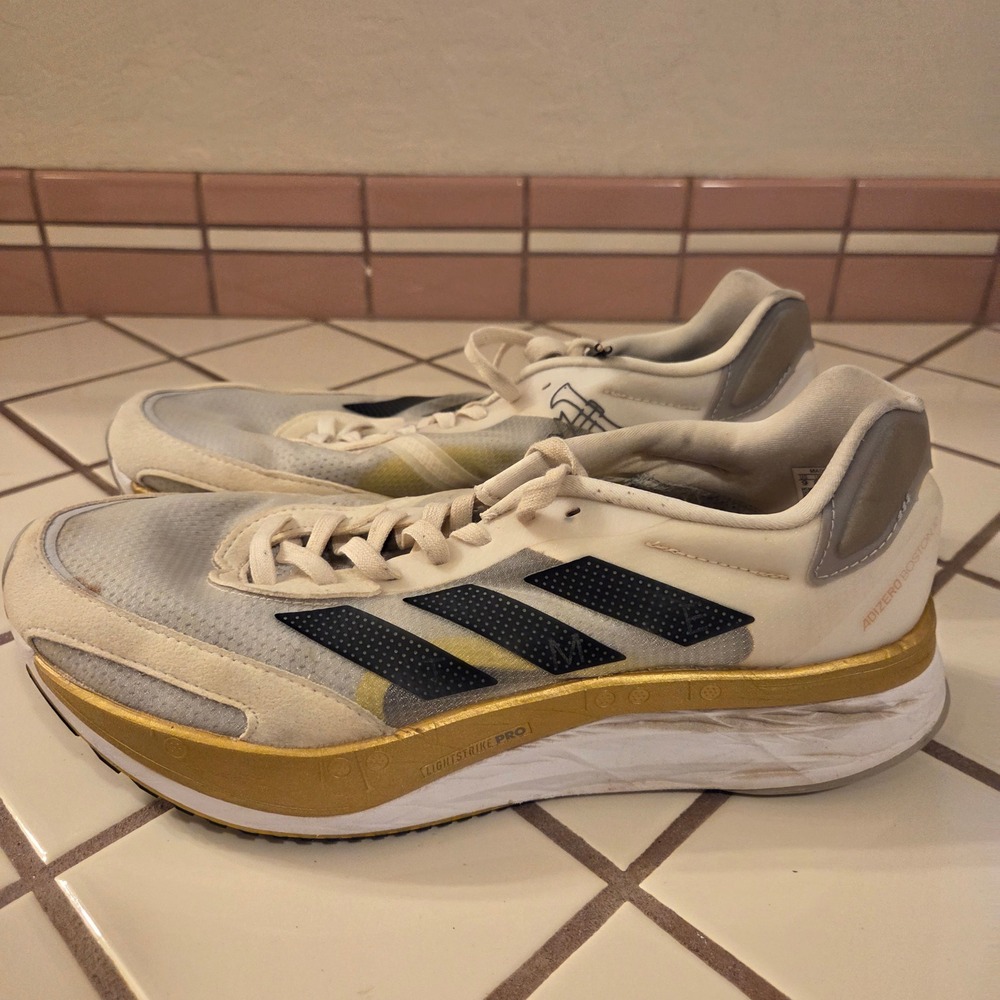 Adidas Adizero Boston 10 Tinman Elite White Gold Running Shoes Mens 9 FY4079